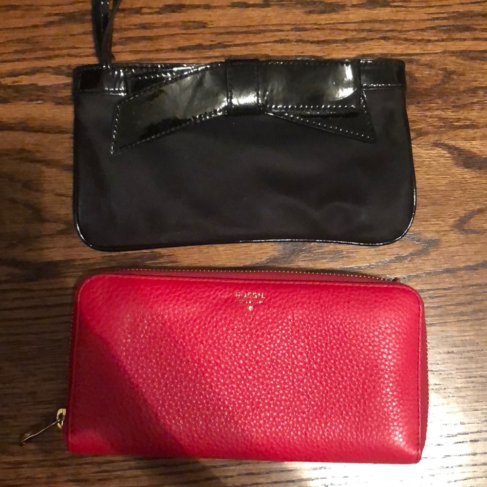 black kate spade wallet & red fossil wallet